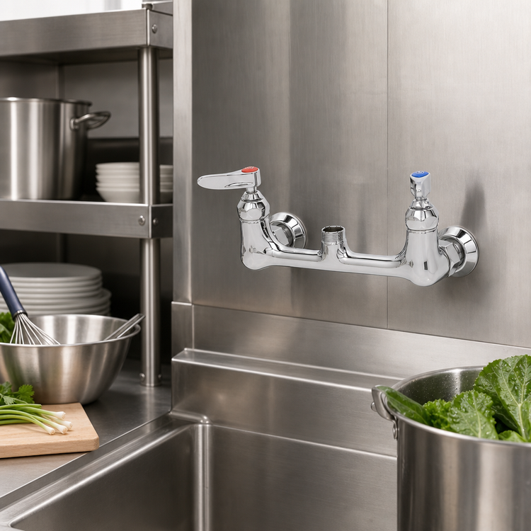 Product image #2 for T&S Brass 8-Inch Wall Mount Double Pantry Mixing Faucet, Swivel Outlet, Less Nozzle