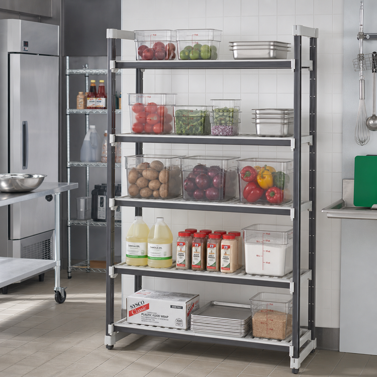 Product image #2 for Cambro Camshelving Elements XTRA 5-Shelf Vented Stationary Add-On Polymer Shelving Unit, 18 x 60 x 72 Inches, Speckled Gray