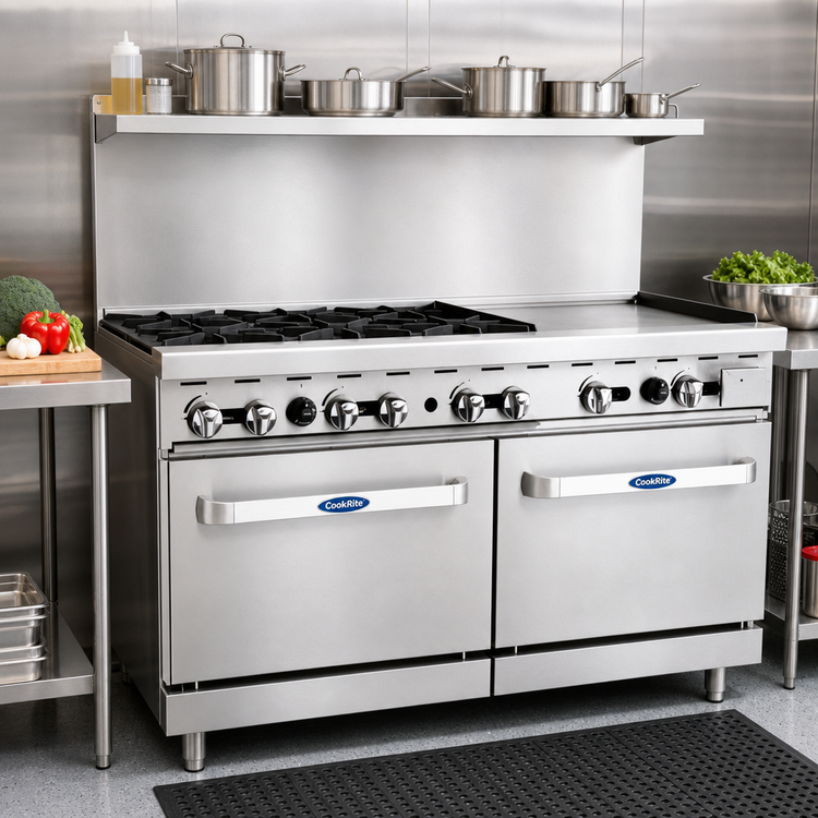 Product image #2 for CookRite 60-Inch LP Combination Gas Range with 6 Open Burners, 24-Inch Right Griddle, and 2 Standard Ovens