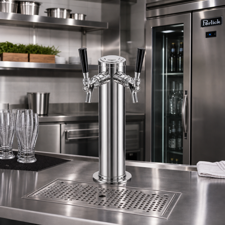 Product image #2 for Perlick 3-Inch O.D. Glycol-Cooled Countertop Beer Draft Arm Tower, 2-Faucet, Extra-Height, Polished Chrome