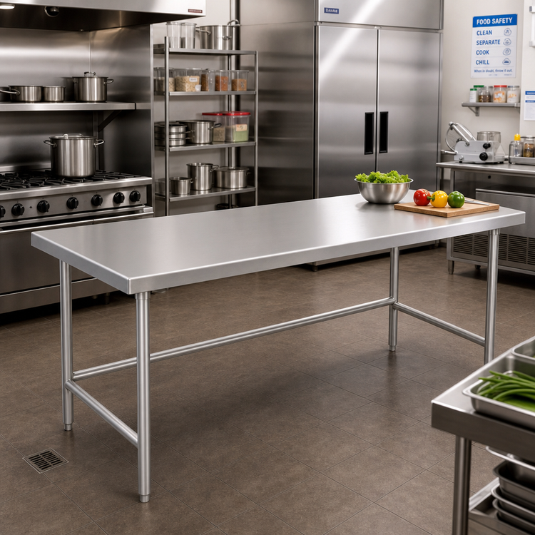 Product image #2 for Advance Tabco 120 Inch x 24 Inch Stainless Steel Work Table, 14 Gauge 304 Top, Open Base