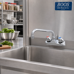 Thumbnail image #2 for John Boos PBF-4-S-6LF Lead-Free Backsplash-Mount Faucet, 6-Inch Swing Spout, 4-Inch Centers, Ceramic Valves