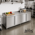 Thumbnail image #2 for John Boos 120-Inch x 24-Inch Stainless Steel Cabinet Base Work Table with Hinged Doors and 1-1/2-Inch Rear Riser