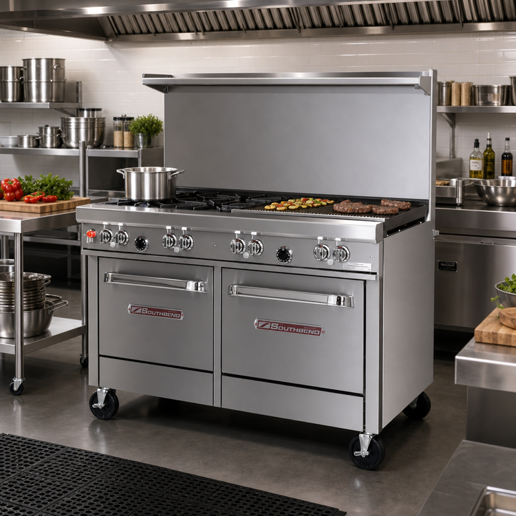 Product image #2 for Southbend Ultimate 48-Inch Commercial Gas Range with 2 Non-Clog Burners, 36-Inch Charbroiler, Standard Oven and Cabinet Base