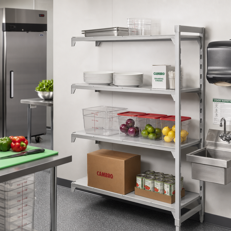 Product image #3 for Cambro Camshelving Premium 4-Shelf Solid Add-On Shelving Unit, 18 x 30 x 72 Inches, Speckled Gray