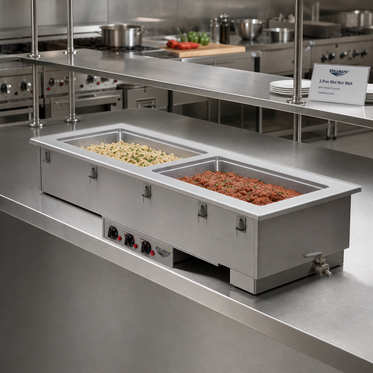 Product image #2 for Vollrath Short-Sided 2-Pan Drop-In Wet Hot Well with Infinite Controls and Standard Drain