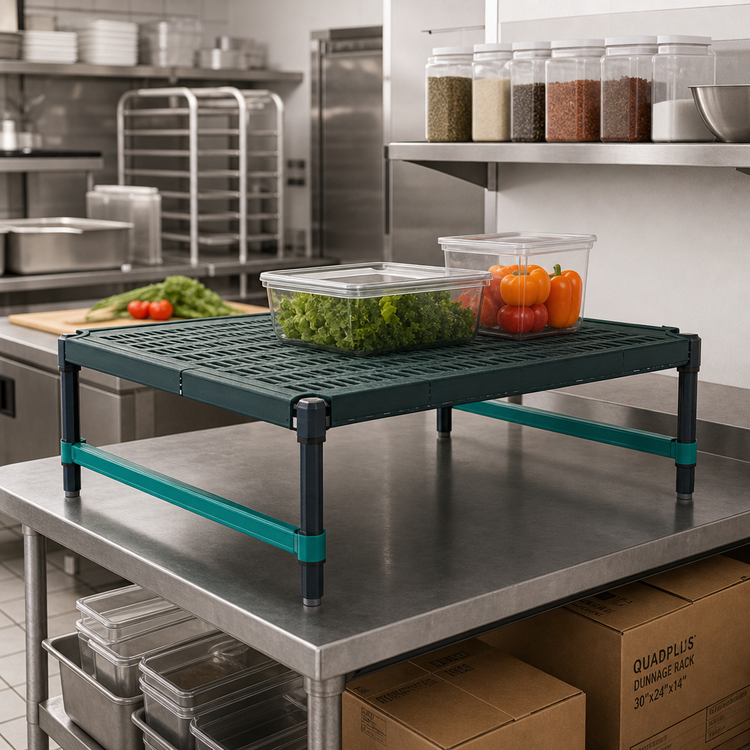 Product image #2 for QuadPLUS Stationary Dunnage Rack with 3-Sided Frame and Louvered Polypropylene Mat, 30 x 24 x 14 Inches, 1000 lb Capacity