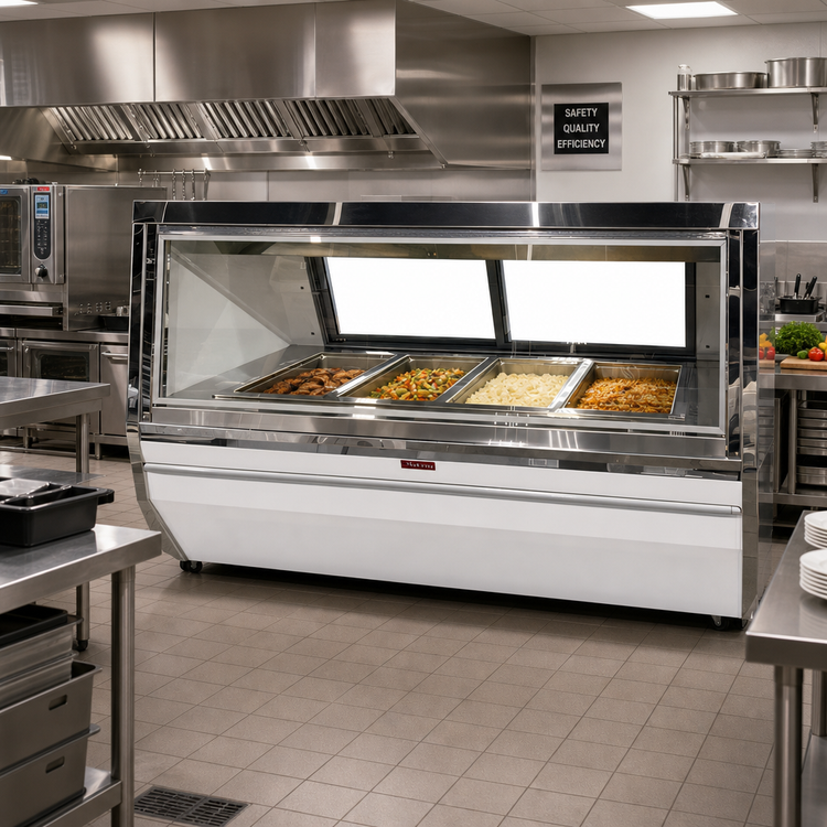 Product image #2 for Howard-McCray 72-Inch 4-Well Full-Service Hot Food Display Case, Wet/Dry, White Exterior, Stainless Steel Interior, 120/240V