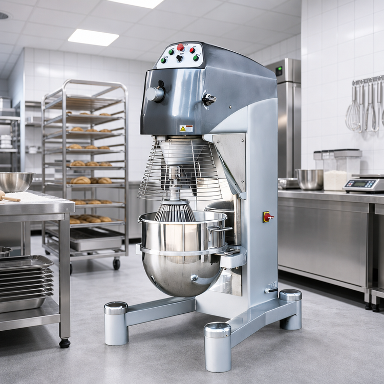 Product image #2 for Omcan 60 Qt Heavy-Duty 3-Speed Planetary Floor Mixer with Safety Guard and Timer