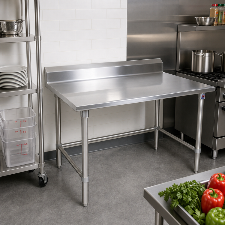 Product image #2 for John Boos Stallion 48-Inch x 24-Inch Stainless Steel Work Table with 5-Inch Backsplash and Safety Edge