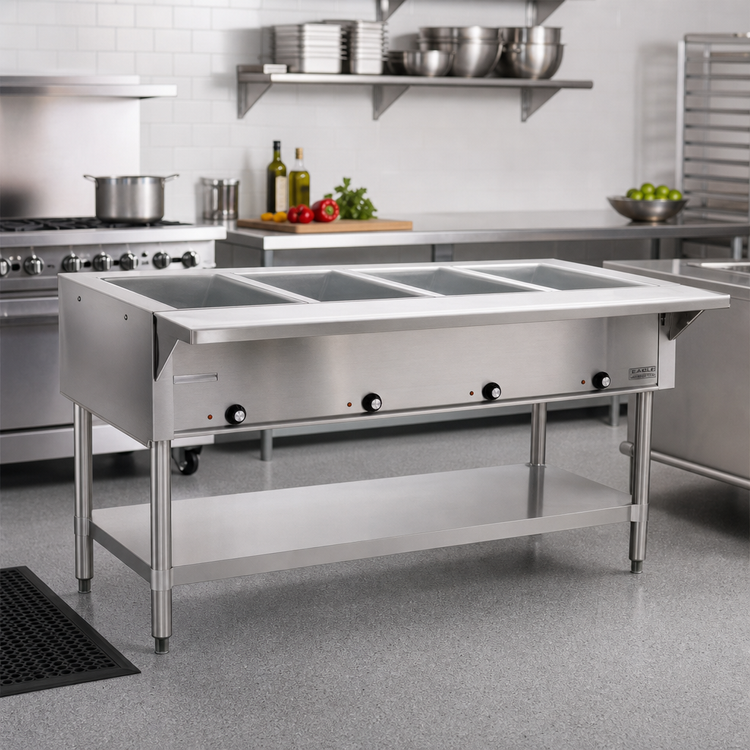 Product image #2 for Eagle Group SDHT4-120 Electric Hot Food Table with Stainless Steel Base, Open Base, 4 Dry Wells, 120V