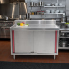 Thumbnail image #2 for Eagle Group Spec-Master CB2496SEM-BS 96"W x 24"D Stainless Steel Enclosed Work Table, 14-Gauge Top, Marine Edge, 4 Sliding Doors, 4-1/2" Backsplash
