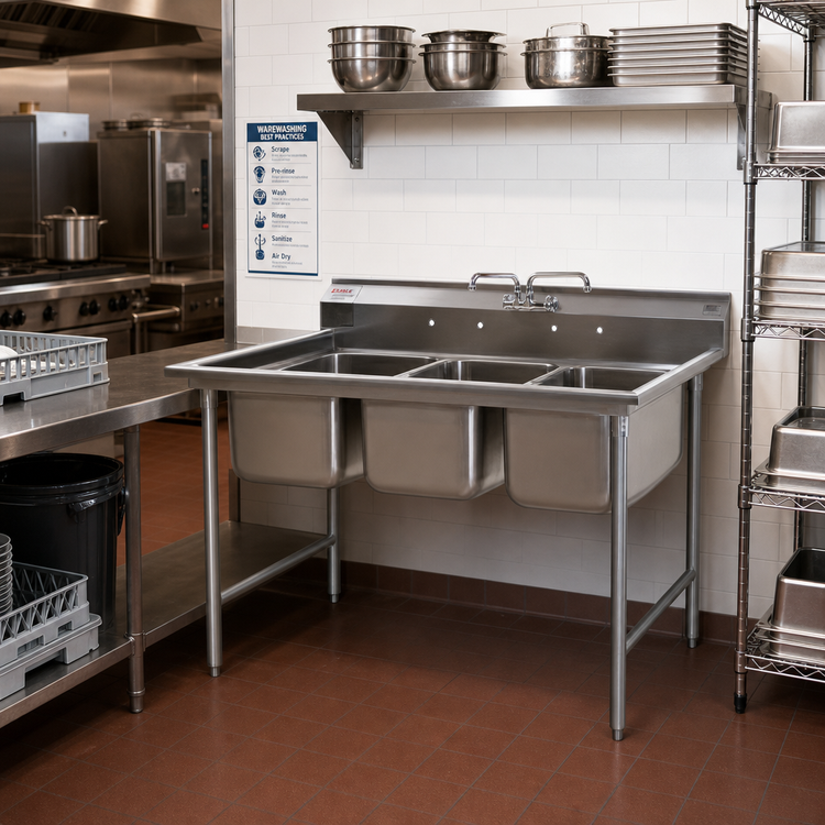 Product image #2 for Eagle Group 414 Series Three-Compartment Coved Corner Sink, 24 x 24 x 13-1/2 in Bowls, No Drainboards