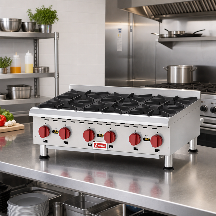 Product image #2 for Omcan USA 36-Inch Countertop Natural Gas Hot Plate with 6 Stainless Steel Burners
