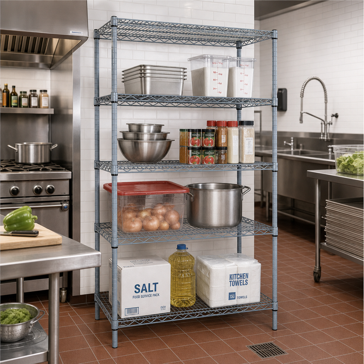 Product image #2 for Quantum 36 x 36 x 54 Inch Wire Shelving Starter Kit with 4 Shelves, Gray Epoxy Antimicrobial Finish