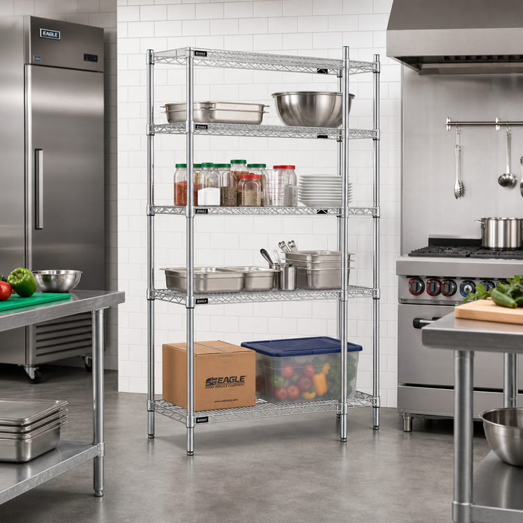 Product image #2 for Eagle Group 5-Tier Wire Shelving Starter Unit, 48 x 18 x 74 Inches, Chrome-Plated