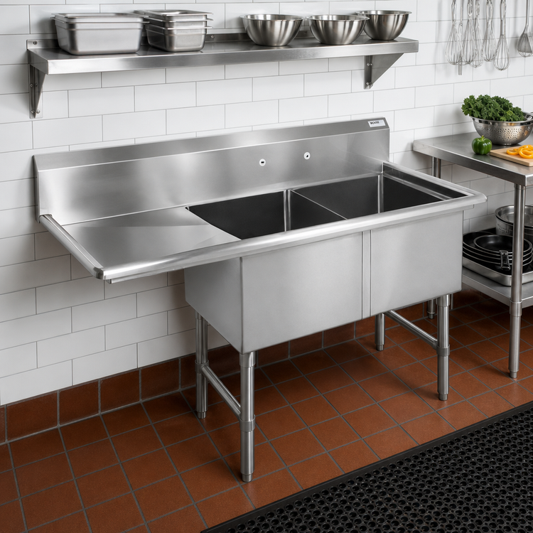 Product image #2 for John Boos B Series 2-Compartment Stainless Steel Sink with Left-Hand Drainboard, 58-3/16 Inches W x 23-1/2 Inches D, 14 Inches Deep Bowls