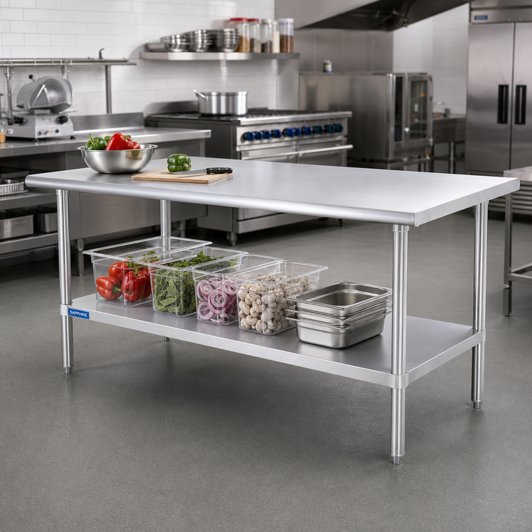 Product image #2 for Sapphire Manufacturing 72 Inch x 24 Inch Stainless Steel Work Table with Adjustable Undershelf