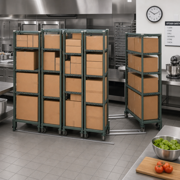 Product image #2 for Metro qwikTRAK Double Deep High-Density Floor Track Stationary Intermediate Unit Kit, Metroseal Green with Microban, 74-Inch Posts