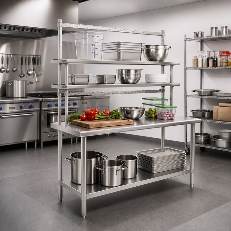 Product image #2 for Spec-Master SE Series Stainless Steel Work Table with Flex-Master Overshelf Kit, 48" W x 30" D