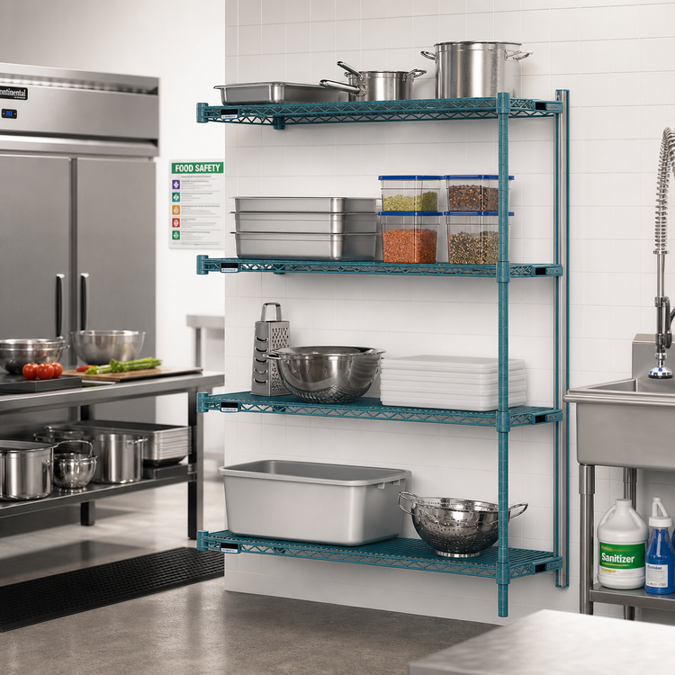 Product image #2 for EagleGard 4-Tier Add-On Wire Shelving Unit, 36"W x 18"D x 63"H, Blue-Green Hybrid Epoxy Finish
