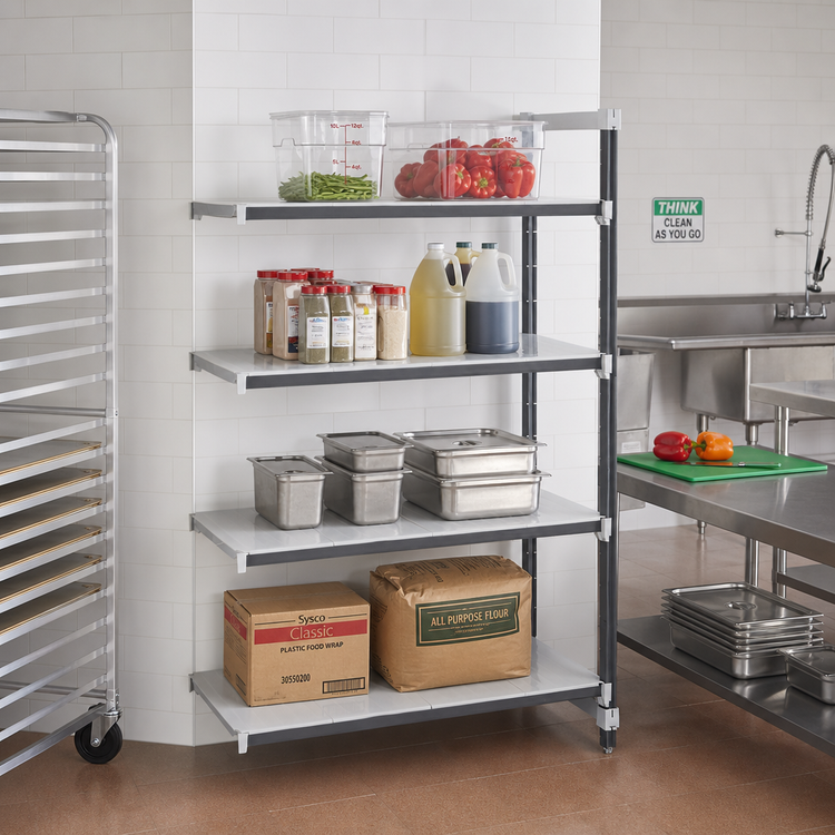 Product image #2 for Cambro Camshelving Elements XTRA 4-Shelf Solid Stationary Add-On Shelving Unit, 24" Wide x 21" Deep x 72" High