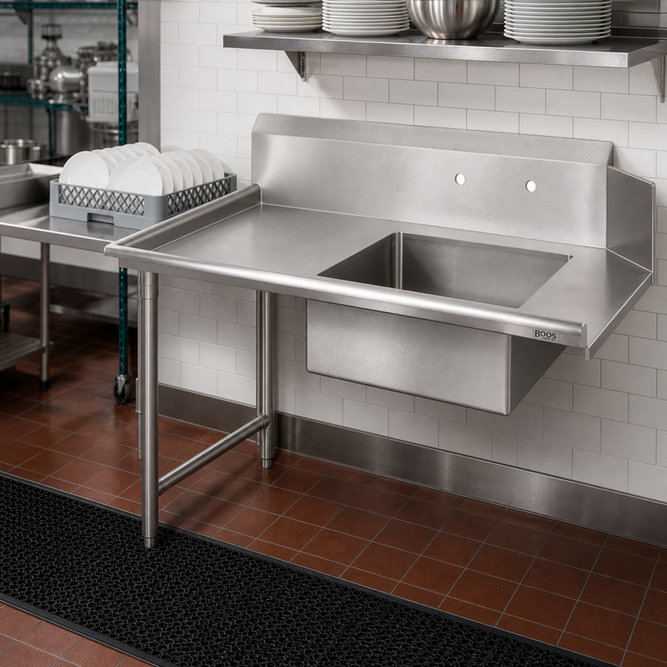 Product image #2 for John Boos Straight Soiled Stainless Steel Dish Table with Left-to-Right Operation and 16 x 20 x 8 Pre-Rinse Sink