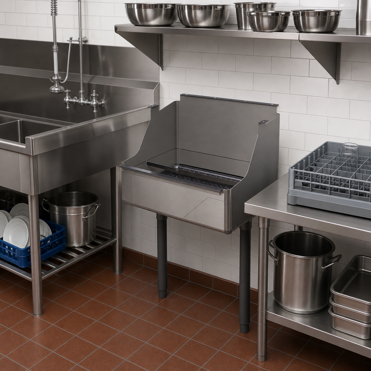 Product image #2 for John Boos 24 Inch x 15 Inch Dump Sink for Dish Tables with 8-Inch Deep Bowl and Landing