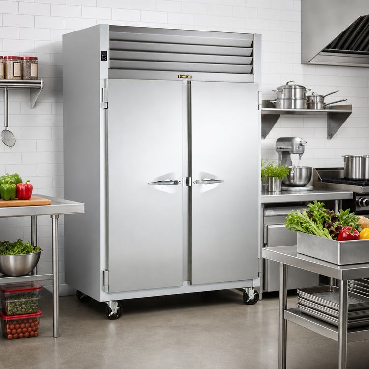 Product image #2 for Dealer's Choice 2-Section Reach-In Freezer with Full-Height Solid Doors, Self-Contained, 115V