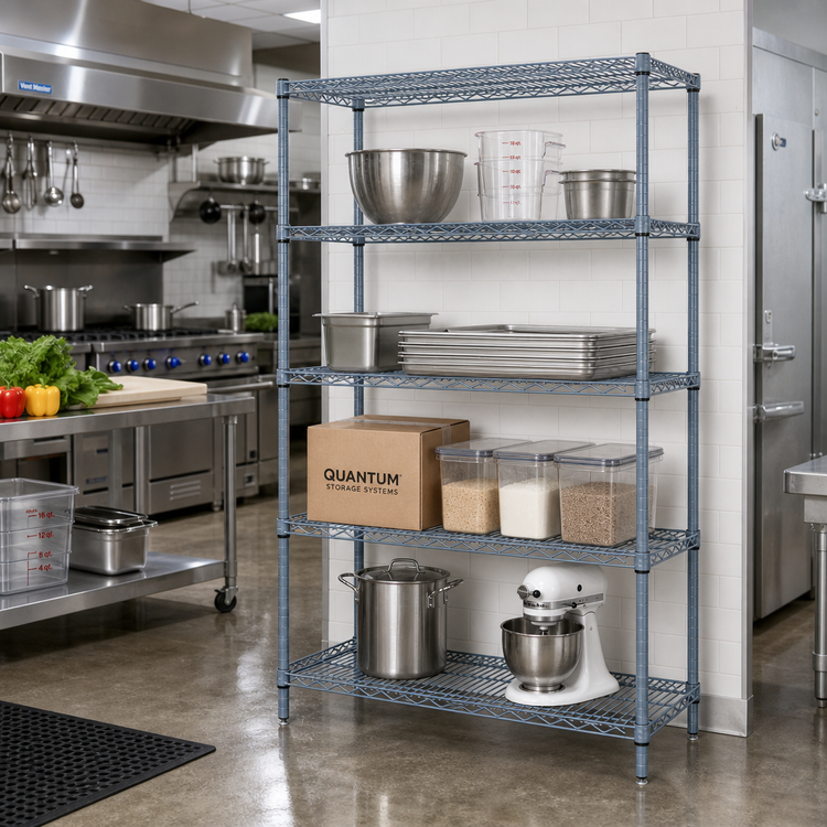 Product image #2 for Quantum 42"W x 30"D x 74"H Wire Shelving Starter Kit with 4 Shelves, Gray Epoxy Antimicrobial Finish