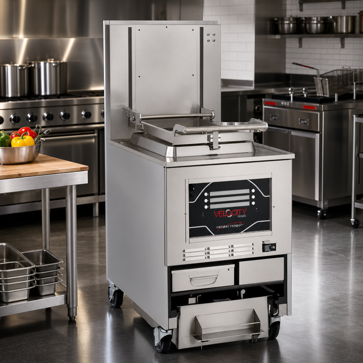 Product image #2 for Henny Penny Velocity Series Electric Open Fryer with Built-In Filtration, 75 lb. Oil Capacity, Floor Model