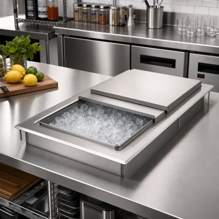 Product image #3 for John Boos 34 x 18 Inch Drop-In Insulated Ice Bin with Removable Sliding Lid, Without Cold Plate