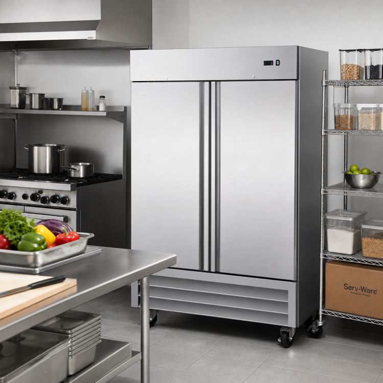 Product image #2 for Serv-Ware 2-Door 35 Cu. Ft. Bottom-Mounted Reach-In Freezer, Stainless Steel, 115V