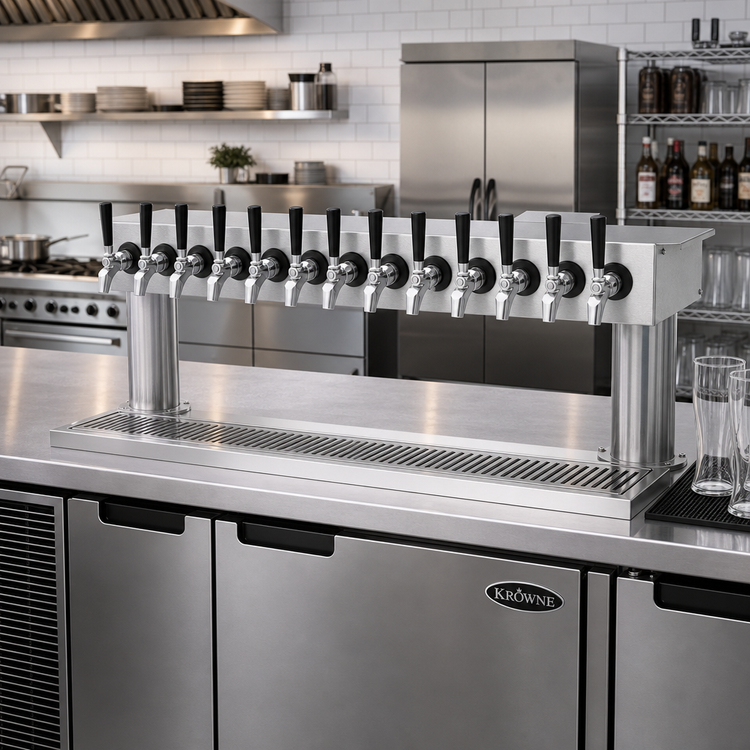 Product image #2 for Krowne 36-Inch Glycol-Cooled Undercounter Beer Tower, 12-Faucet Capacity, Brushed Stainless Steel