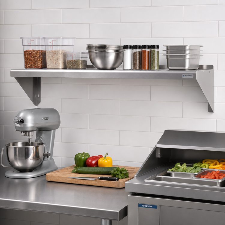 Product image #2 for Advance Tabco Special Value Series Wall-Mounted Stainless Steel Shelf, 48 x 15 Inches, 18 Gauge, Satin Finish