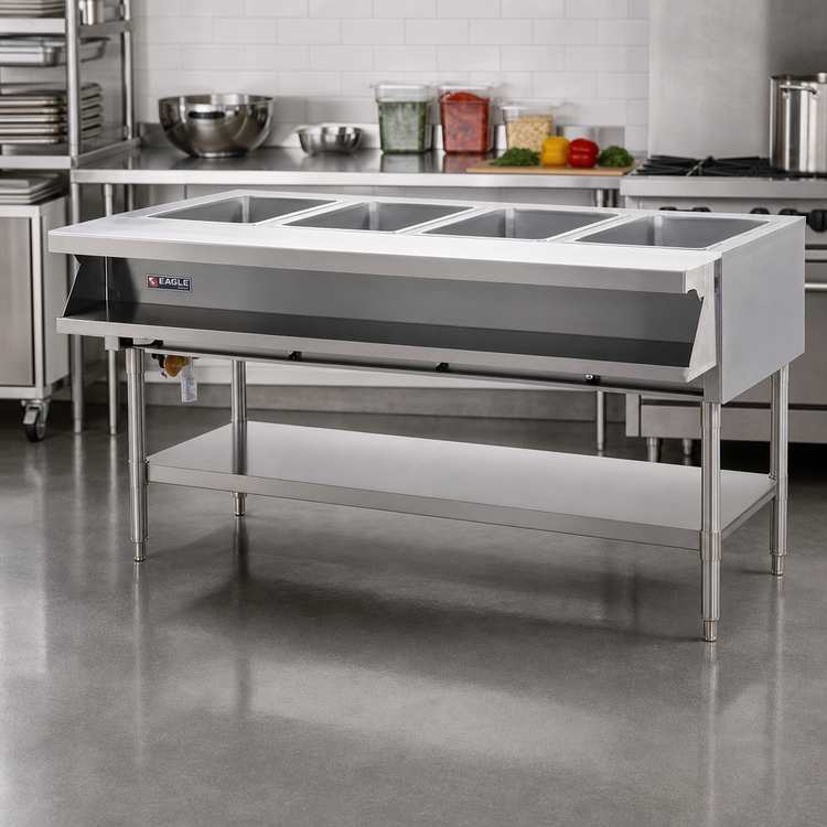Product image #2 for Eagle Group Electric Sealed Well Hot Food Table with Open Shelf Base, 4 Wells, 63-1/2 Inch Wide
