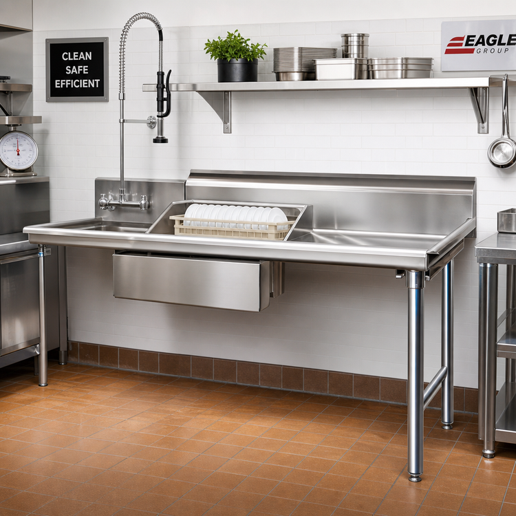 Product image #2 for Eagle Spec-Master 84-Inch Straight Soiled Dishtable, Right-to-Left, with 20" x 20" x 5" Pre-Rinse Sink