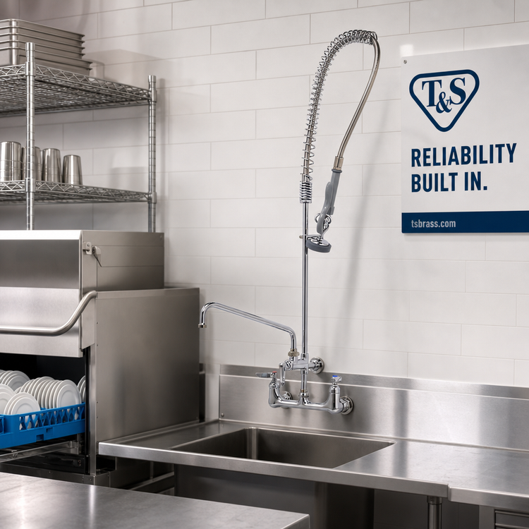 Product image #2 for T&S Brass EasyInstall 8-Inch Wall-Mount Pre-Rinse Unit with Add-On Faucet, 10-Inch Swing Nozzle, and 44-Inch Hose