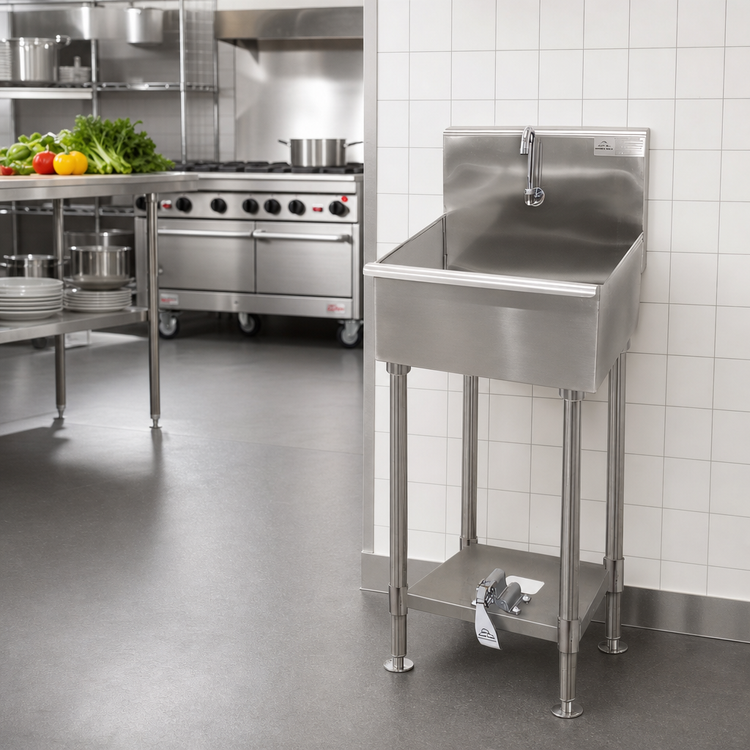 Product image #2 for Single-Station Floor-Mounted Multiwash Hand Sink with Toe-Push Valve and Gooseneck Spout