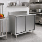 Thumbnail image #2 for Eagle Group Spec-Master CB3072SE-BS Enclosed Stainless Steel Worktable, 72 x 30 Inches, Sliding Doors, 14-Gauge 304 Top, Backsplash