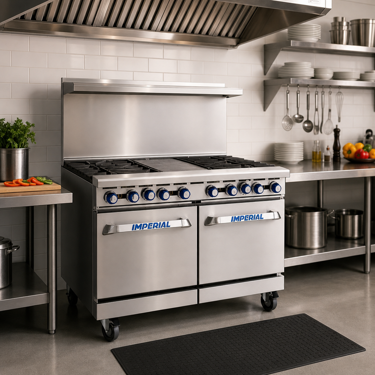 Product image #2 for Imperial Pro Series 48-Inch Gas Restaurant Range with Griddle, Convection Oven, and Open Cabinet Base