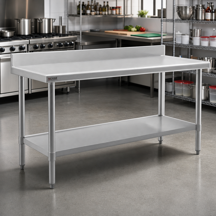 Product image #2 for Eagle Group Spec-Master Marine Series 48-Inch x 36-Inch Stainless Steel Work Table with 4-1/2-Inch Backsplash and Undershelf