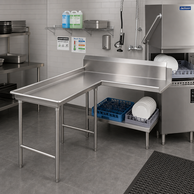 Product image #2 for Advance Tabco DTC-G30-48L 47-Inch Island-Style L-Shaped Clean Dishtable, Left-Side Dish Machine Attachment, 304 Stainless Steel