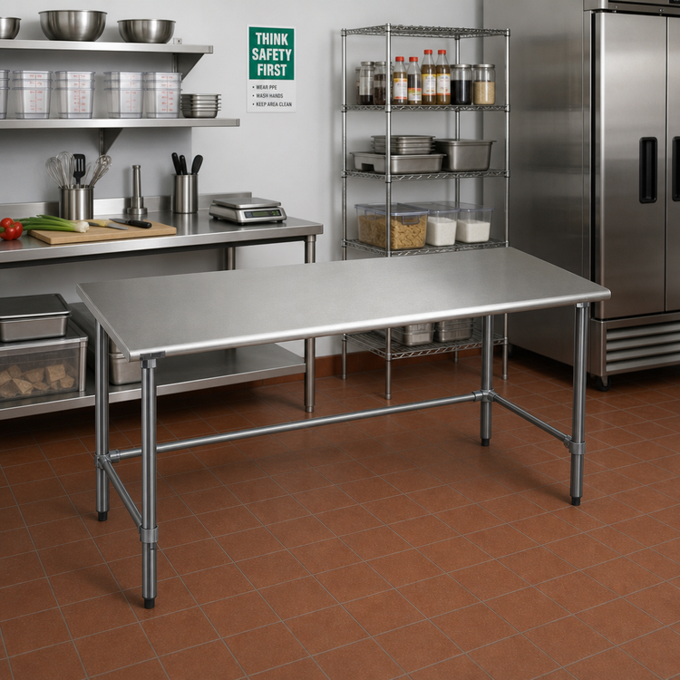 Product image #2 for BlendPort® Budget Series 84-Inch x 30-Inch 430 Stainless Steel Work Table with Galvanized Open Base