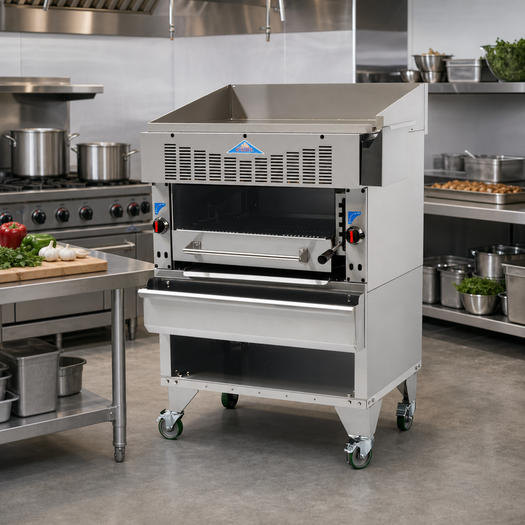Product image #2 for Comstock-Castle 40-Inch Freestanding Single Deck Gas Upright Broiler with Griddle and Cabinet Base