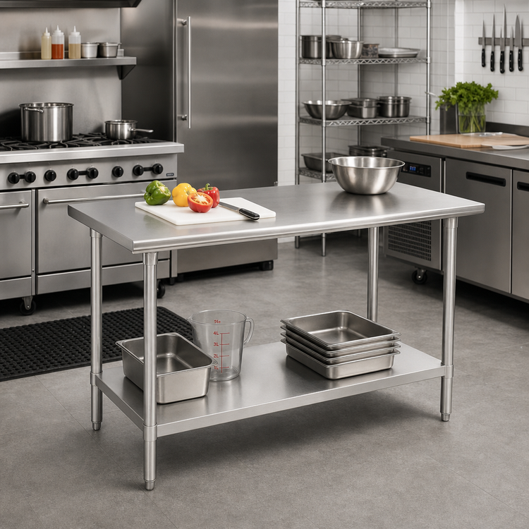 Product image #2 for Advance Tabco 48 Inch x 24 Inch Flat Top Stainless Steel Work Table with Adjustable Undershelf