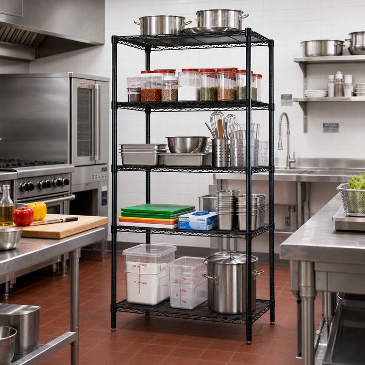Product image #2 for Quantum 36 Inch x 36 Inch x 63 Inch Black Epoxy Antimicrobial Wire Shelving Starter Kit