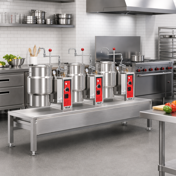 Product image #2 for Vulcan Triple 6-Gallon Electric Tilting Kettle Stand Assembly, 80-Inch Wide Stainless Steel