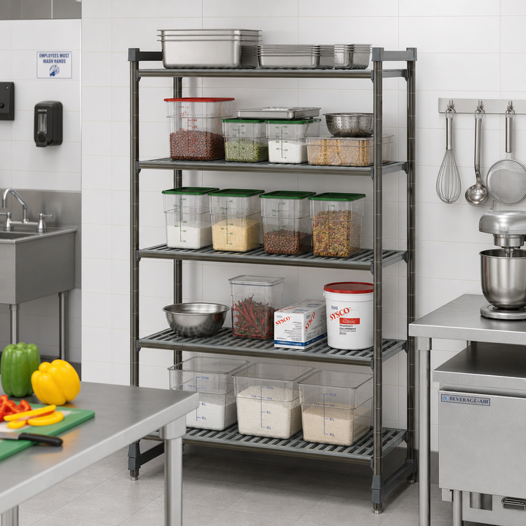 Product image #2 for Cambro Camshelving Basics Plus 5-Tier Stationary Vented Polymer Shelving Starter Unit, 60W x 18D x 64H, Brushed Graphite