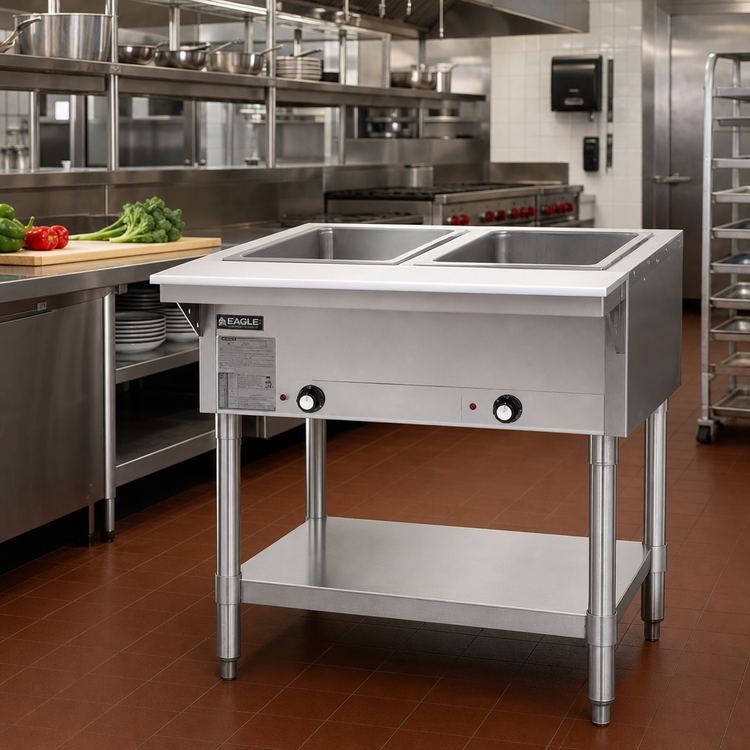 Product image #2 for Eagle Group Electric Hot Food Table with 2 Dry Wells, Open Shelf Base, 33 Inch Wide, 120V